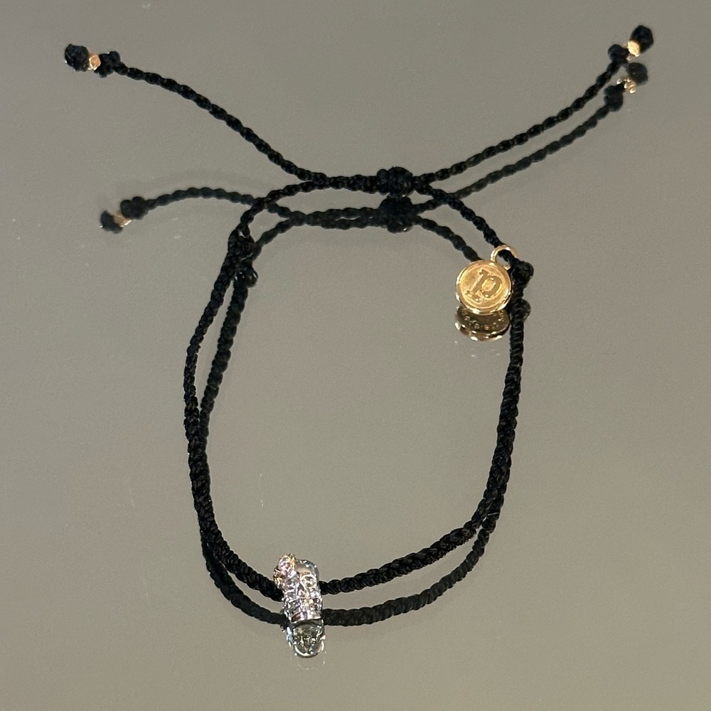 Pura Vida. Black Cord Bracelet with Sparkling Crystal Skull